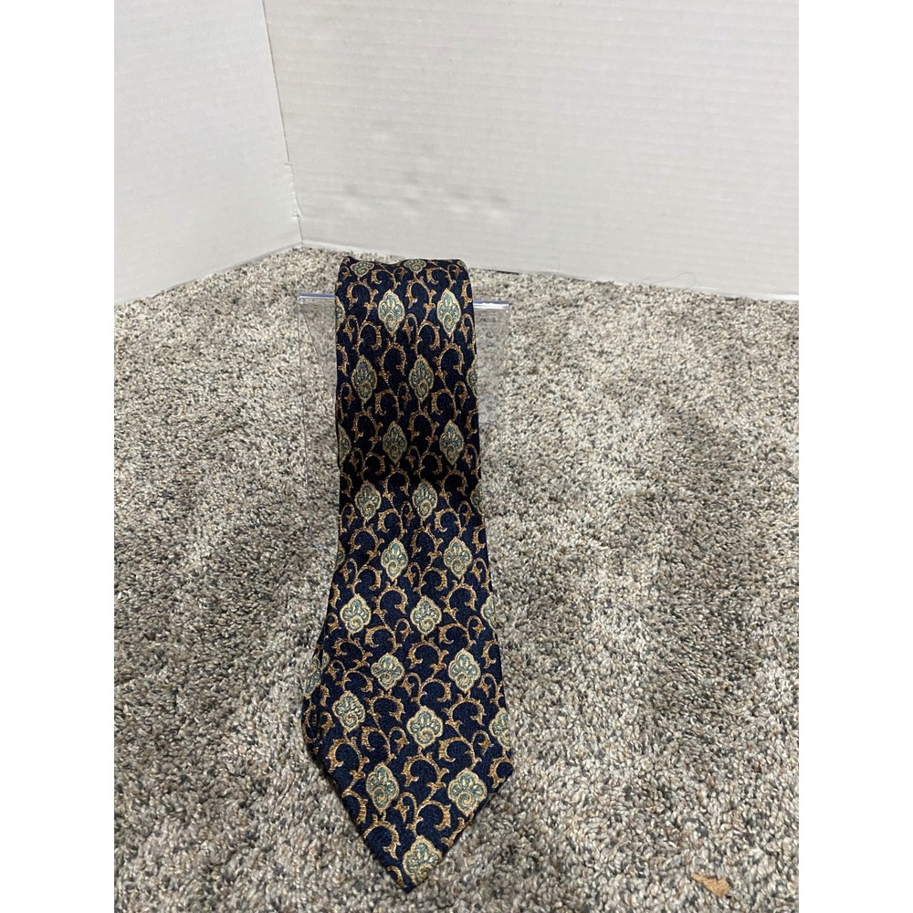 Necktie Coach Mens Navy Gold Excellent Silk Medallion Jacquard OS‎